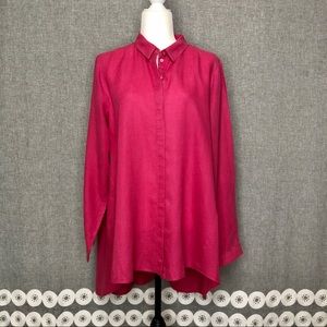 Eileen Fisher Organic Irish Linen Tunic Shirt Blouse Fuchsia Made In USA - Sz L